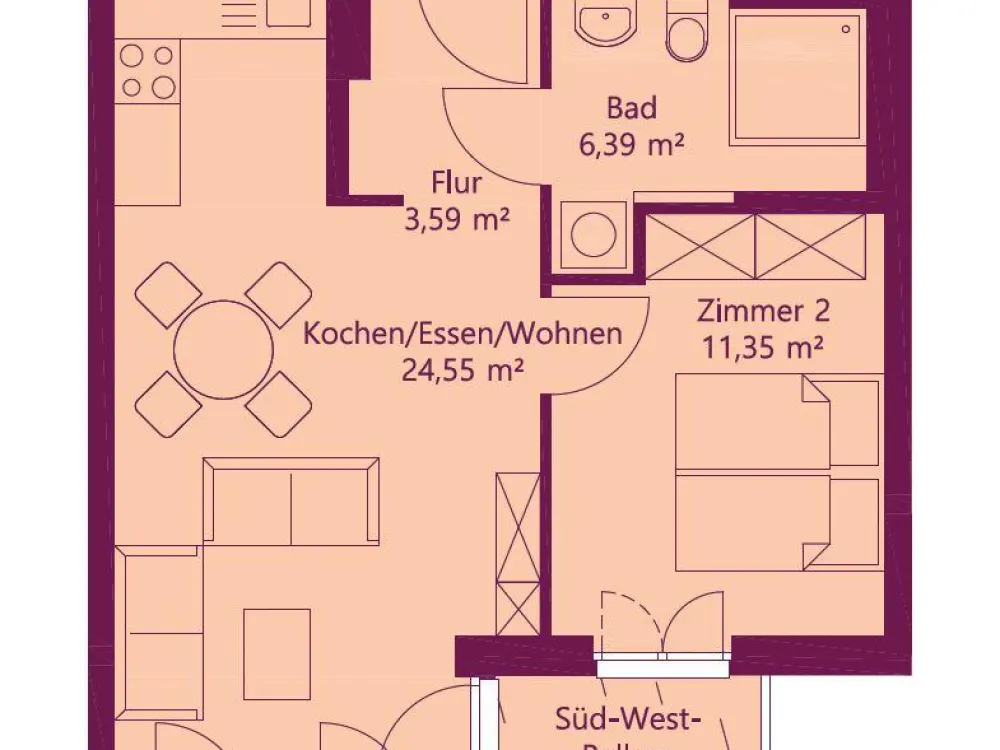 Erstbezug: Moderne 2-Zimmerwohnung, EBK und gute Energieeffizienz!