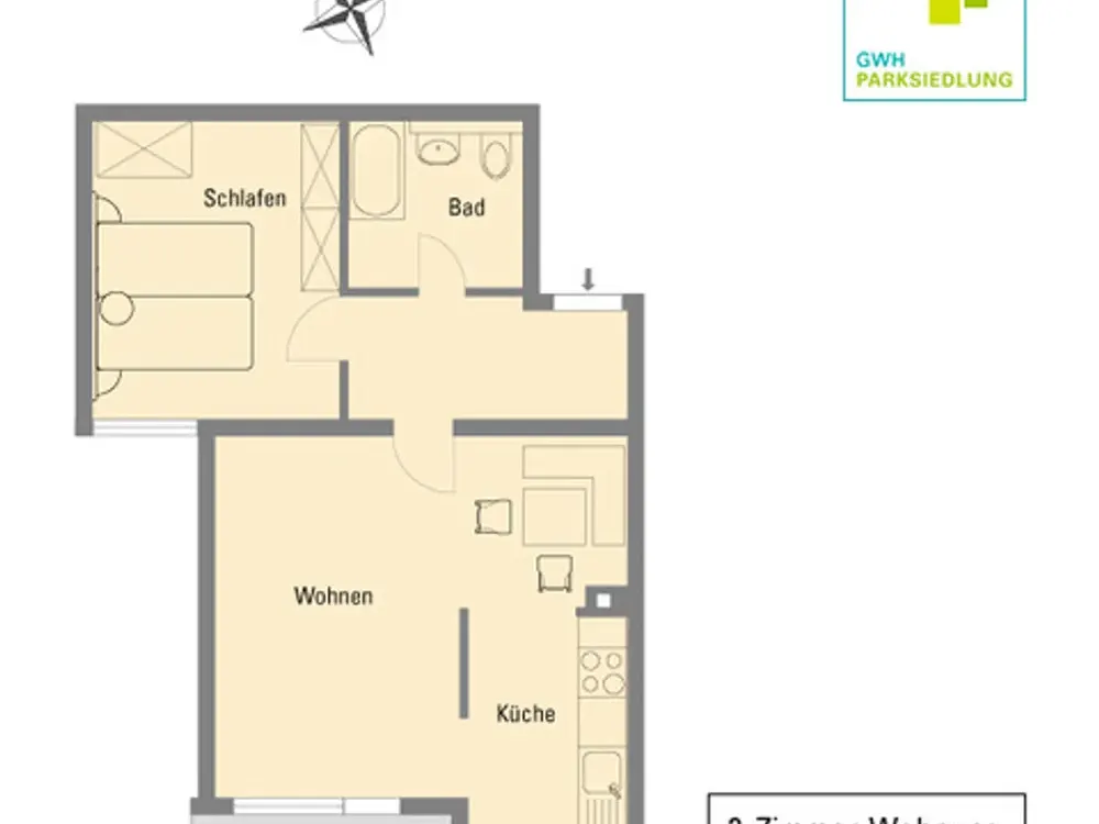 Helle 2‑Zimmer‑Wohnung mit Loggia in ruhiger Lage, Nähe Frankfurt