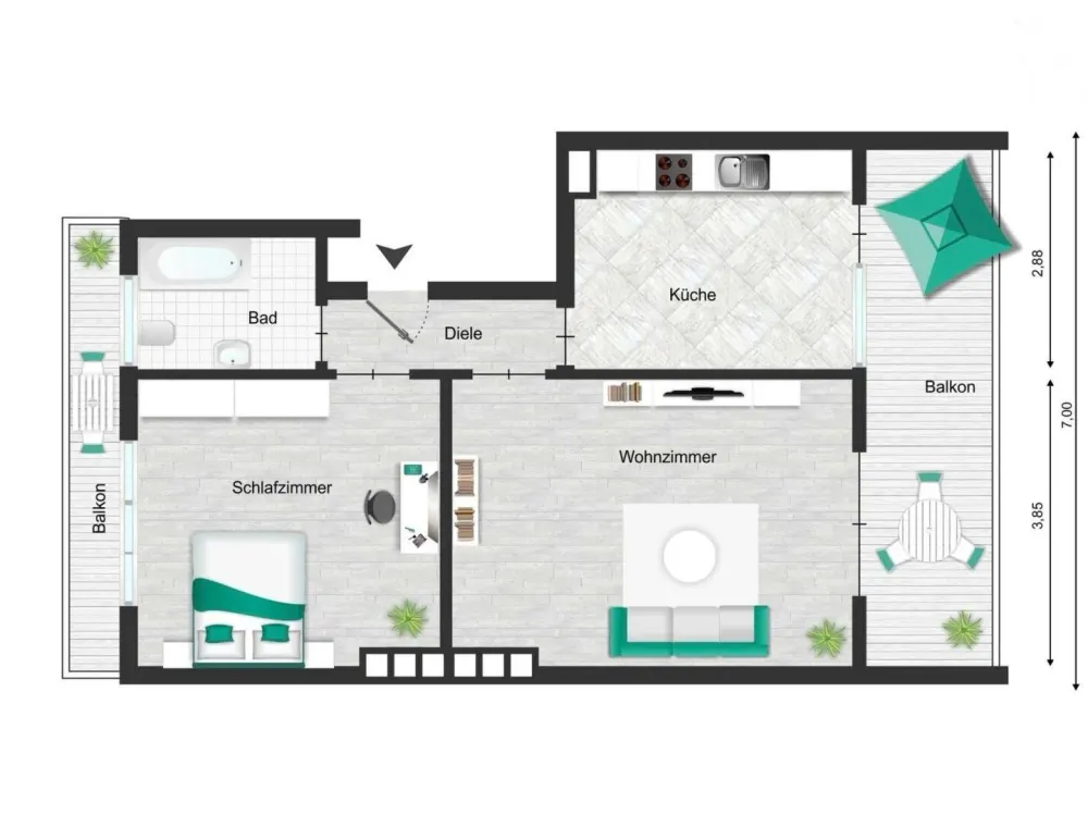 Möblierte 2-Zimmer Wohnung Köln Nippes mit Domblick|WG geeignet