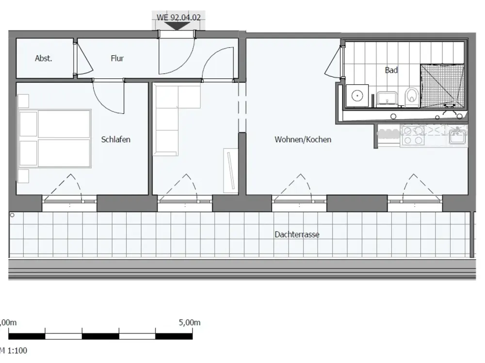 Neubau-Dachgeschoss mit Einbauküche und Terrasse