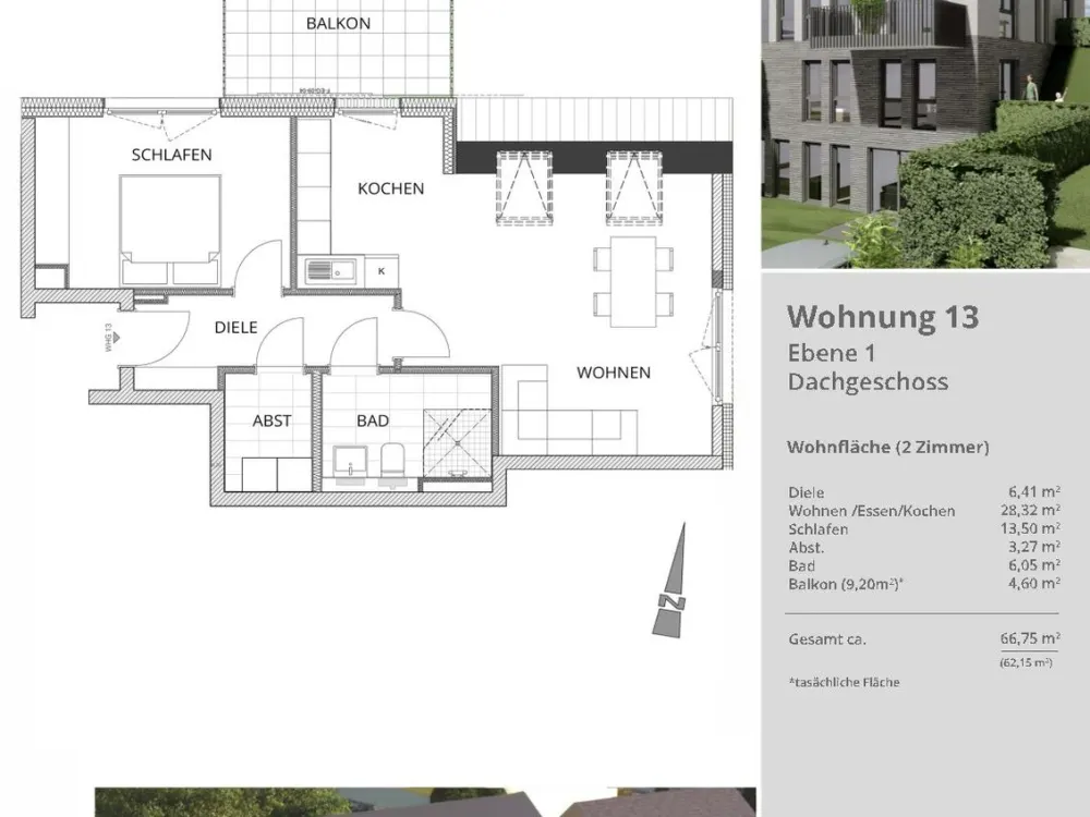 helle 2-Zimmer-Wohnung mit moderner Ausstattung und Blick ins Grüne