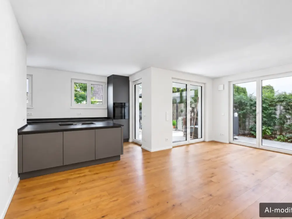 Urban living, thriving in greenery, modern ground-floor apartment with garden