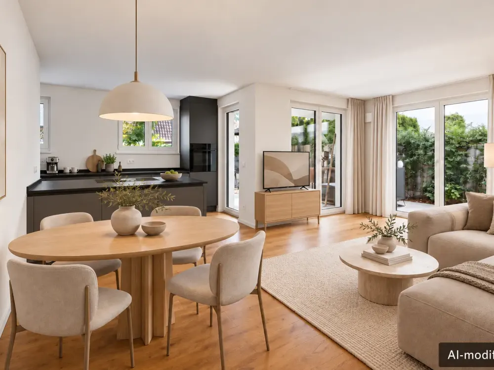 Urban living, thriving in greenery, modern ground-floor apartment with garden