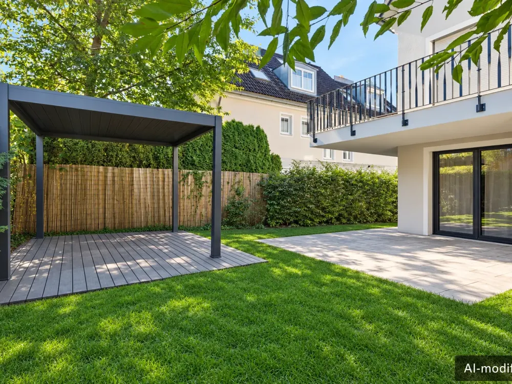 Urban living, thriving in greenery, modern ground-floor apartment with garden