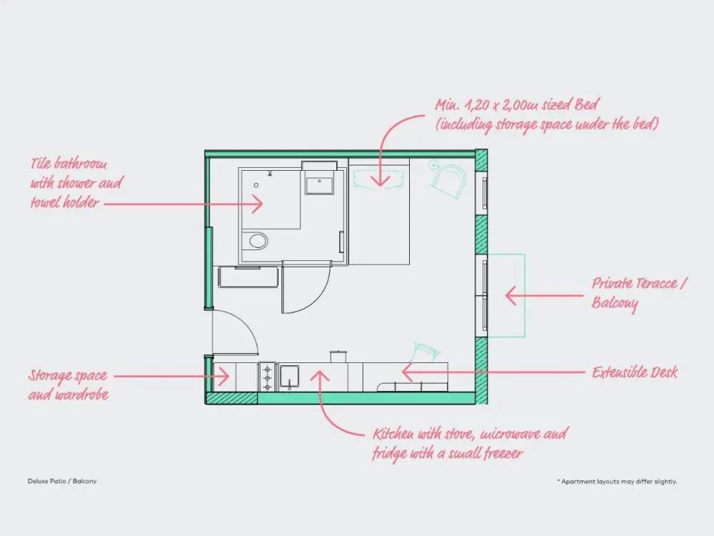 Neon Wood Student Housing in Berlin Adlershof - Deluxe Patio/Balcony Apartment