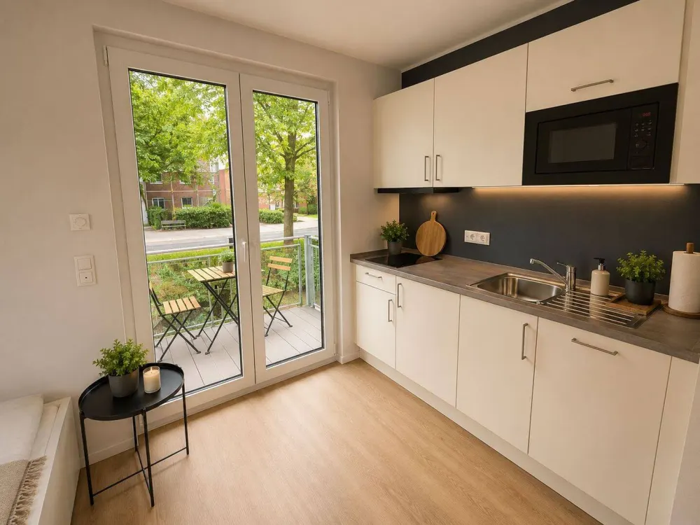Modernes, voll möbliertes Studio-Apartment mit Balkon/Terrasse, All-inclusive & sofort bezugsfertig