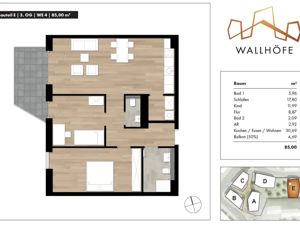 3-Zimmer-Neubauwohnung in den Wallhöfen zu vermieten