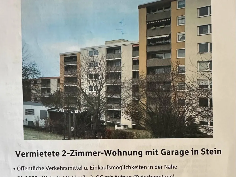 2-Room Rental Apartment Stein 850€ Cold Rent 150€ Additional Costs