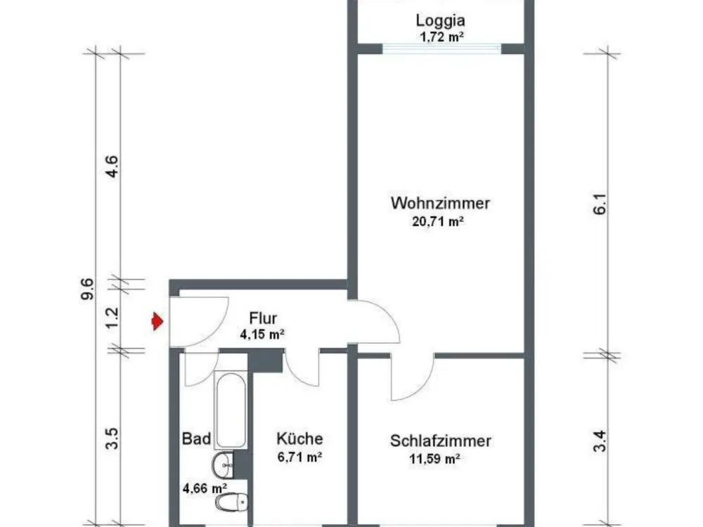 Ruhig gelegene, neusanierte 2-Raumwohnung mit Balkon
