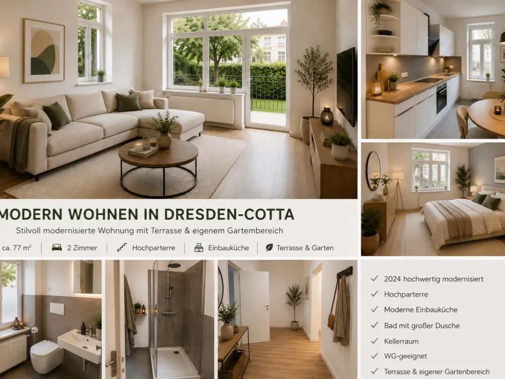 Stilvoll modernisierte 2-Zimmer-Wohnung mit Terrasse & Garten