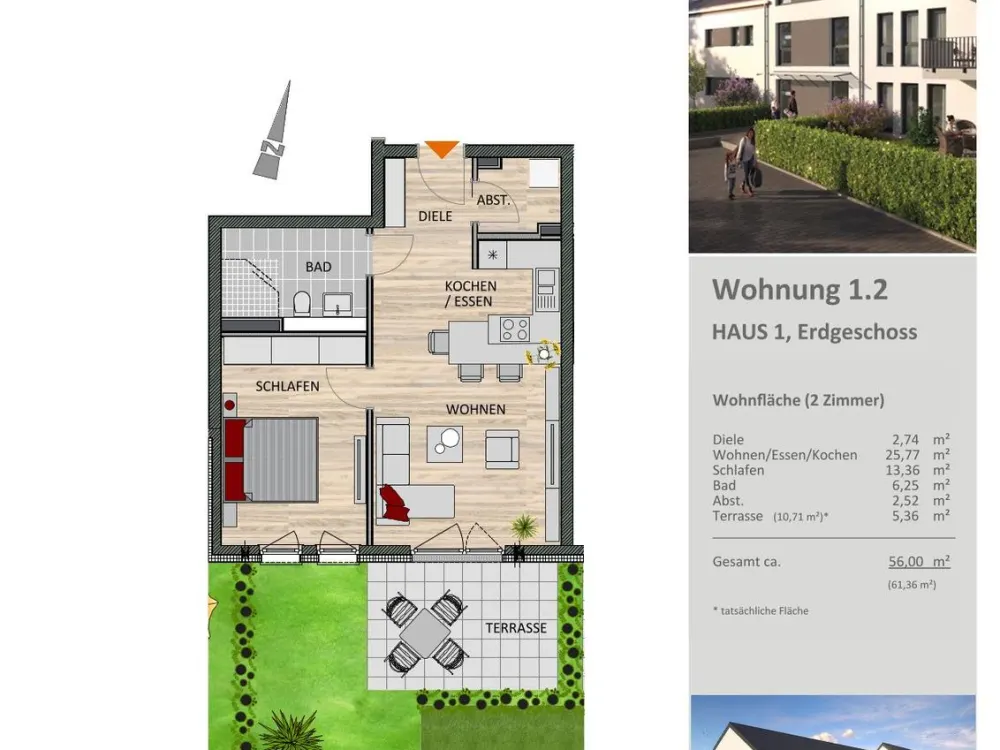 Gartenidylle im Zentrum: barrierefreie 2-Zimmer-Wohnung mit Garten