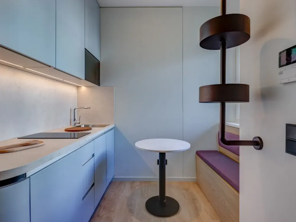FRIEDRICH: Studio with Carpenter Furniture and Balcony I Parcel Station, Calisthenics and Rooftop Terrace!