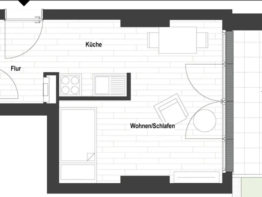 Sanierte 1-Zimmer Wohnung in Flingerns Herzstück (WE 1.04) | mit EBK und Terrasse!
