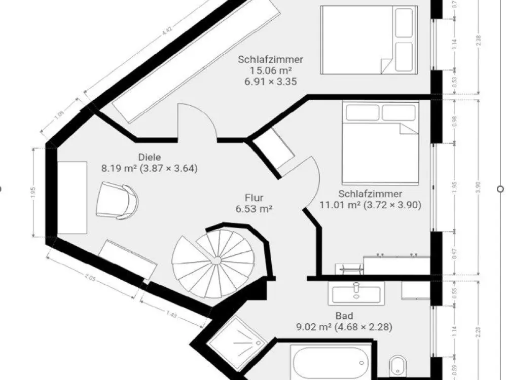 Vermietung: 3,5 Zi. Maisonette Wohnung. 1.240 EUR Kaltmiete