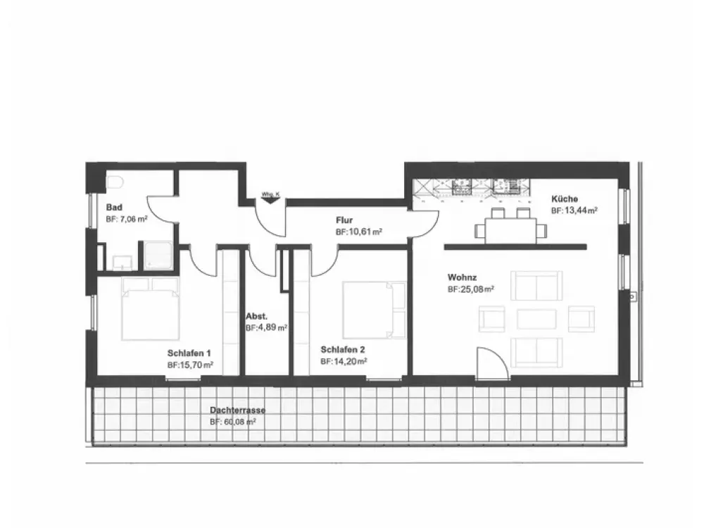 Neubau! Barrierearm! große 3-Zimmer-Dachgeschoss-Wohnung mit Terrasse, Duschbad, Einbauküche