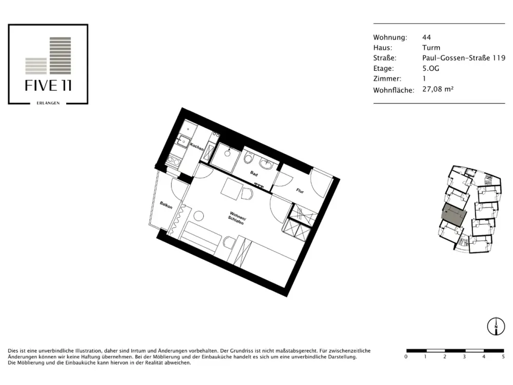 Hoch hinaus: 1-Zimmer-Wohnung mit Balkon in Erlangen