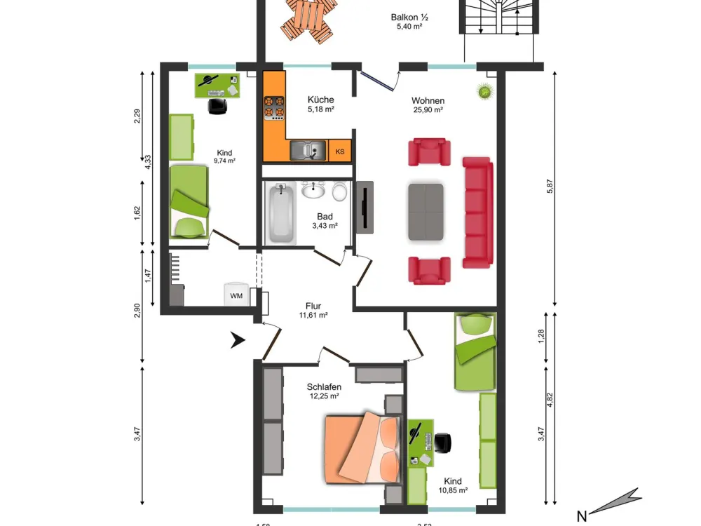 4-Raum-Wohnung für Familien