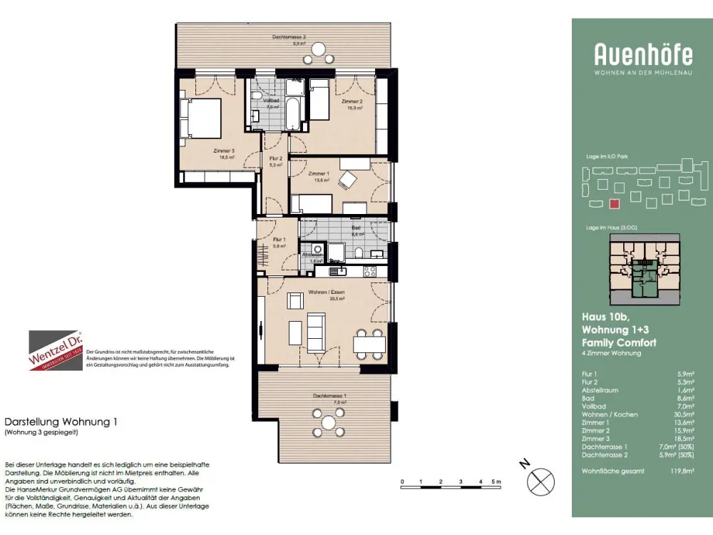 Wohntraum mit zwei Dachterrassen zur Miete in Pinneberg - Wentzel Dr.