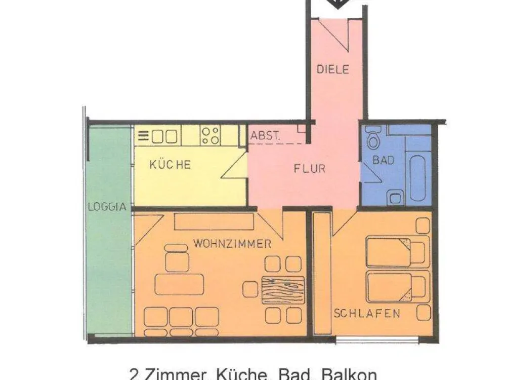 Große 2-Zimmer-Wohnung mit Loggia