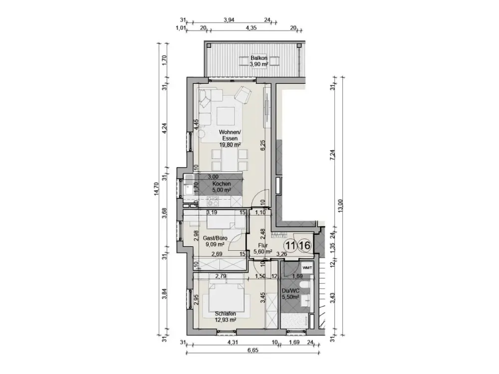 Tolle 3,5-Zimmer-Wohnung mit Balkon, Blick in den Garten