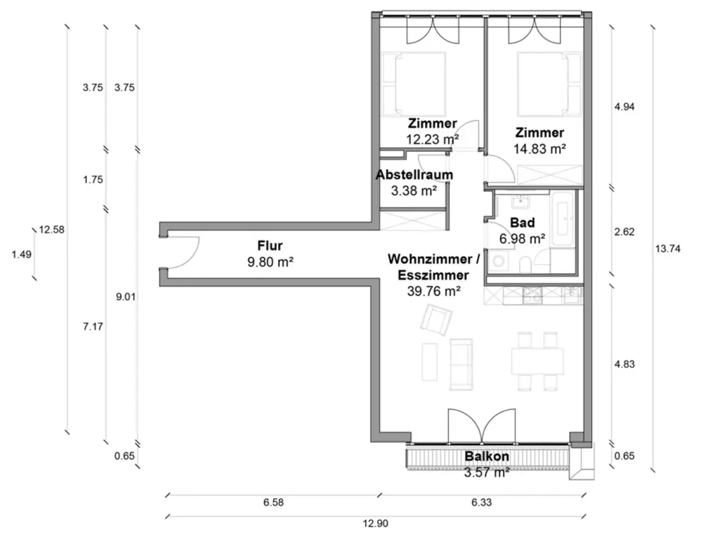 Perfekt geschnittene 3 Zimmer Wohnung mit ca. 87m², EBK und Balkon ins Grüne direkt in Mitte!