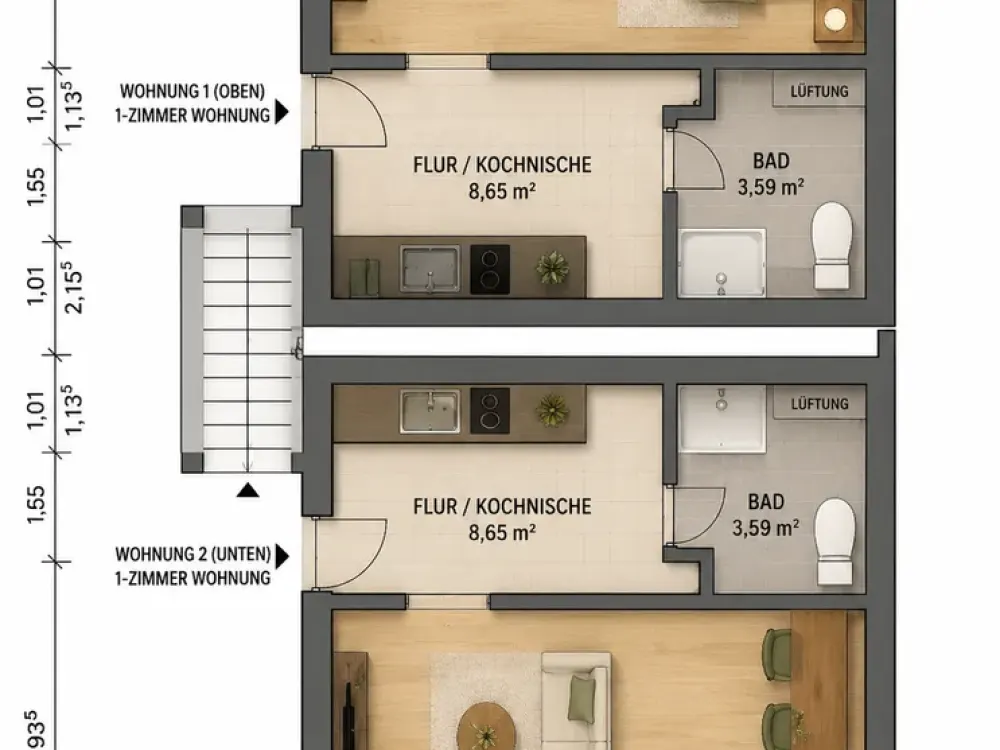 1-Zimmer-Wohnung mit Einbauküche inkl. Elektrogeräten, ideal für Singles