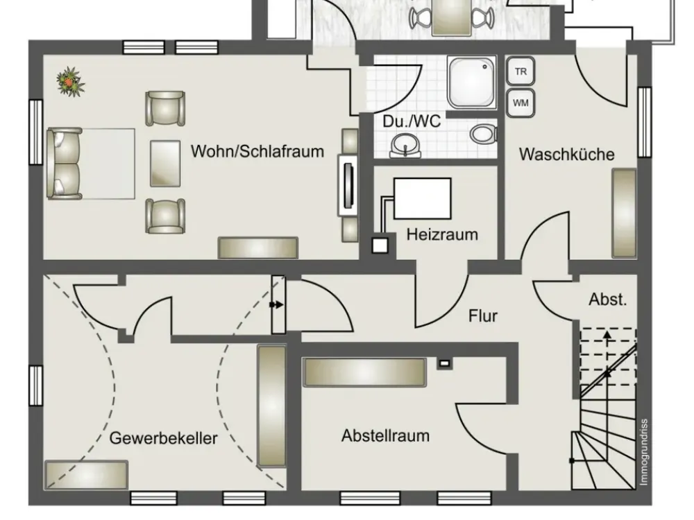Modernes 1,5 Zimmer Apartment mit großer Terrasse sowie separater Küche + Bad
