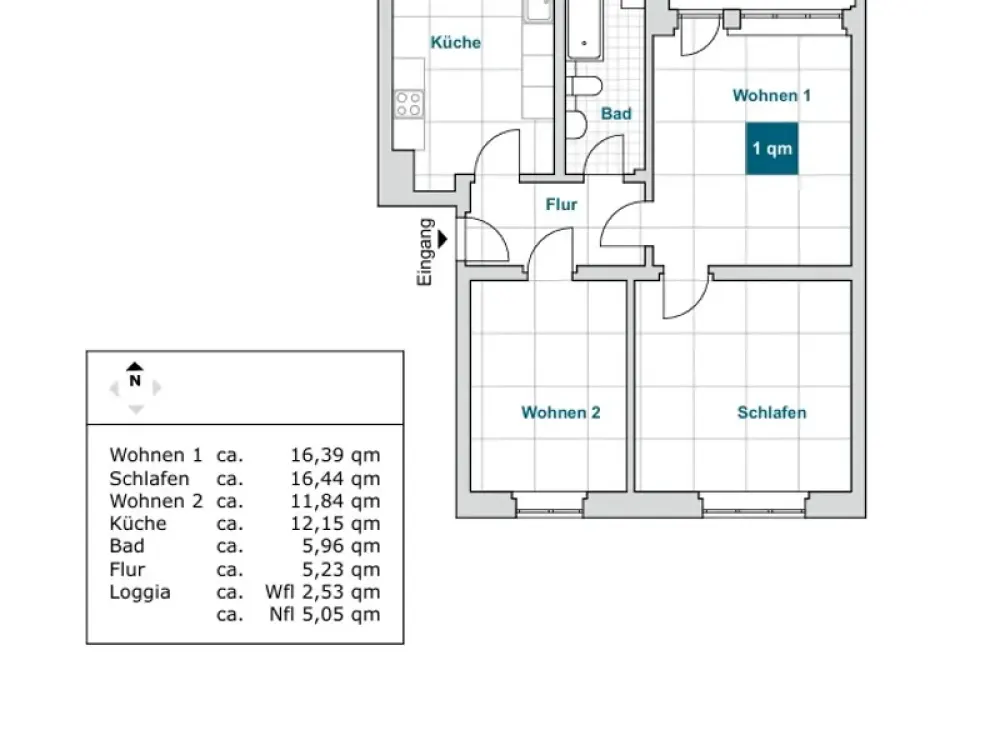 3 Raumwohnung im Herzen von Gruna
