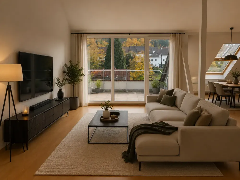 Bright Attic Apartment with Spacious Loggia and Open Living Area