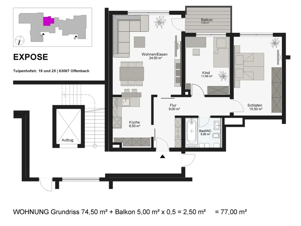 3 ROOM APARTMENT IN ABSOLUTE PRIME LOCATION OFFENBACH WESTEND