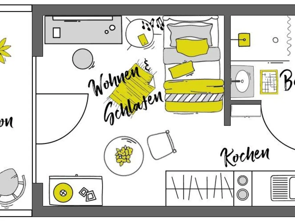 Möblierte Komfort-Apartments mit Balkon - Nur für 1 Person!
