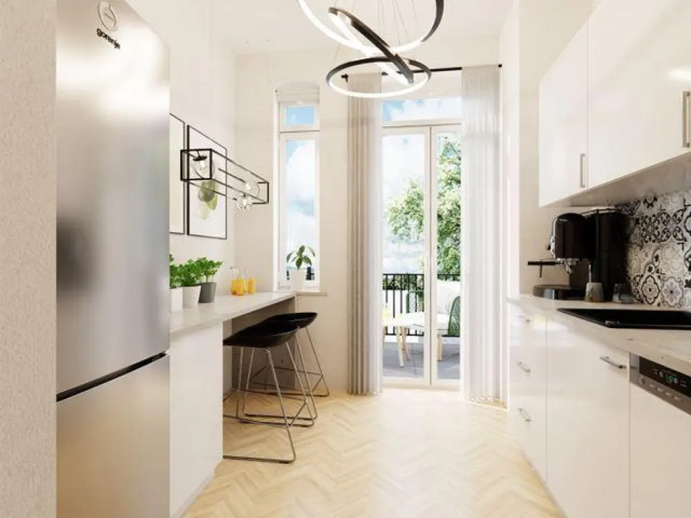 Balkon + Einbauküche in sanierter 2-Zimmer Wohnung|Denkmalgeschützes Mehrfamilienhaus