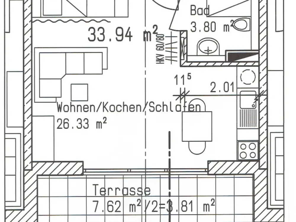 Helle 1-ZImmer Wohnung mit Terrasse