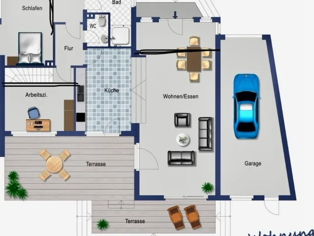 3 Zimmer Wohnung mit Garten, Garage, EBK und Keller auf 114qm