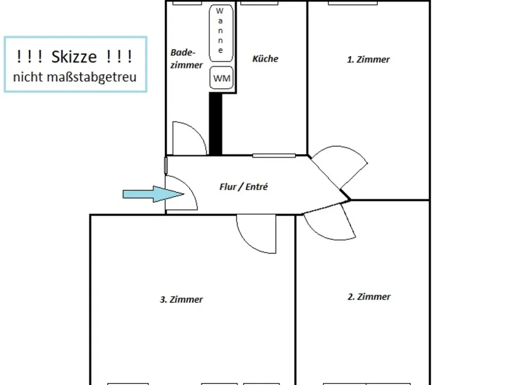 3-room apartment in Jugendstil old building, central yet quiet in a residential street