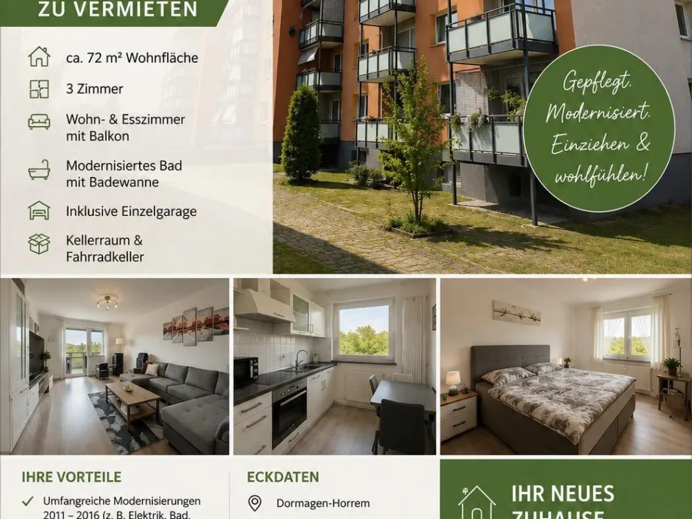 3-Room Apartment in Dormagen Including Kitchen and Garage
