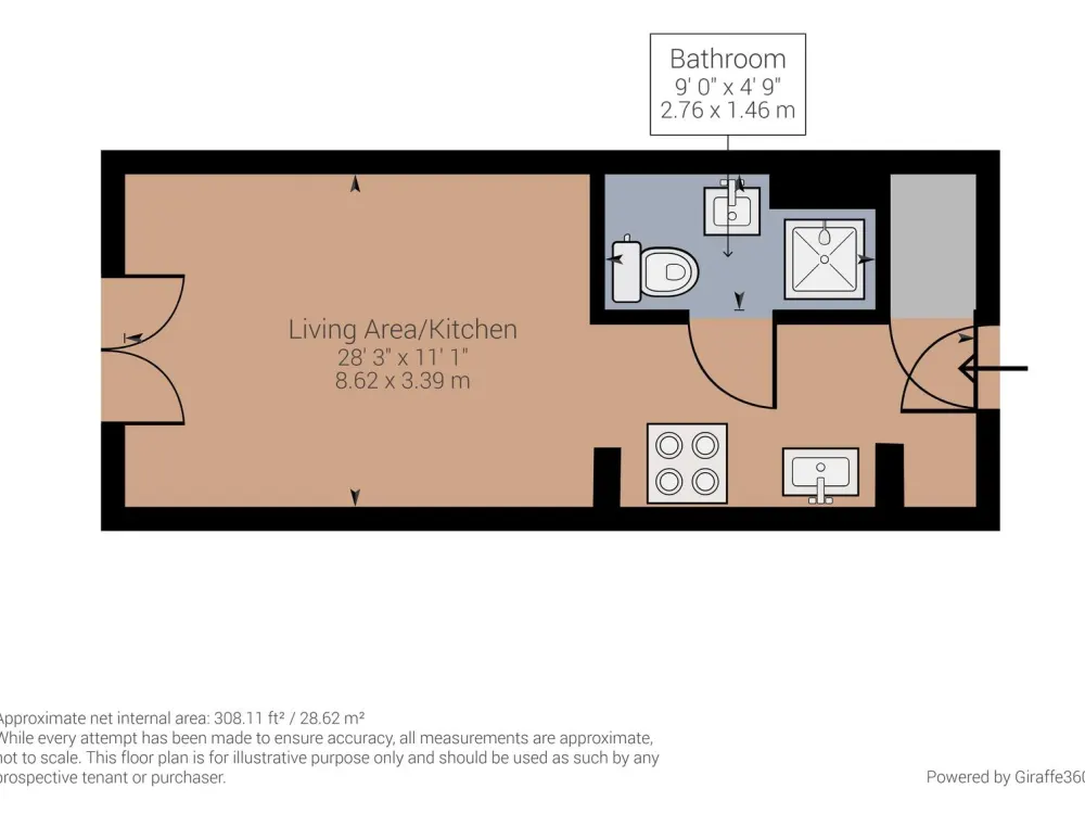 Mietrabatt - Möbliert 1 Zimmer Studio mit Aufzug und Balkon
