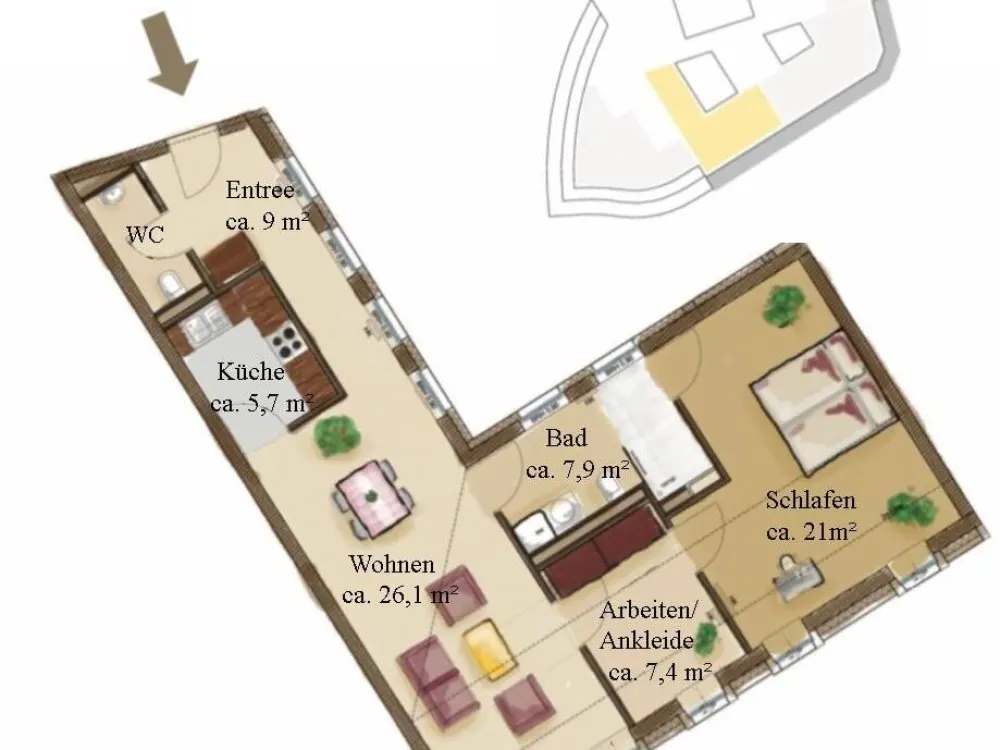 * exklusive und möblierte 2,5 Raumwohnung im Zentrum der Stadt mit Concierge u. Dachterrasse *