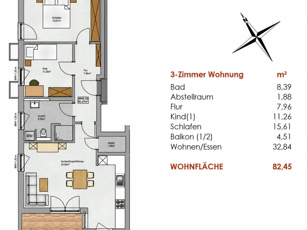 Stylish 3-Room Apartment with Balcony