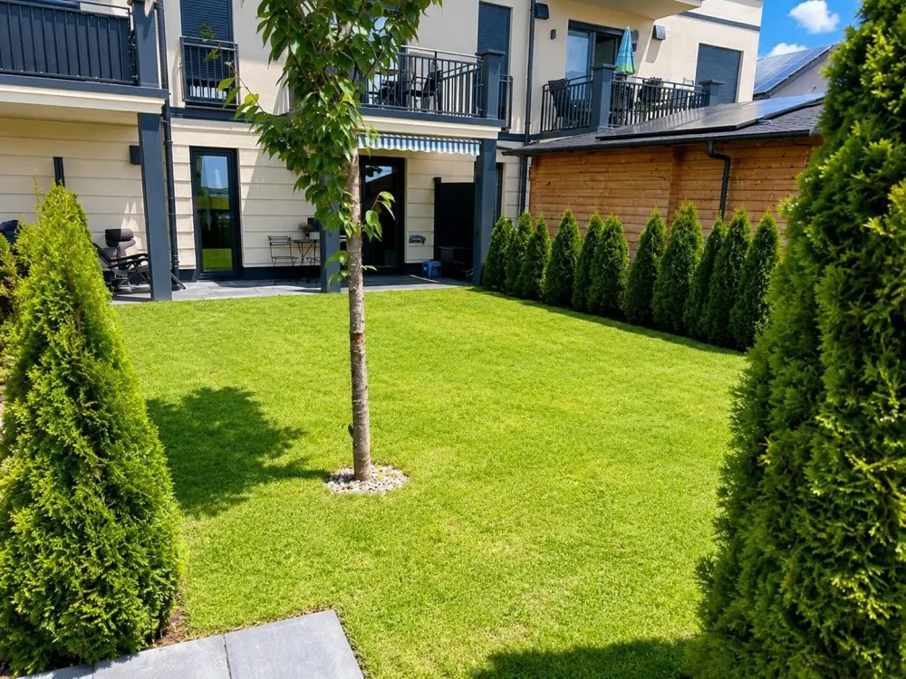 NEUBAU 2023 ☼ Einziehen nur mit Ihren Koffern ☼ möblierte 2-Zimmer- Wohnung ☼ großem Garten ☼