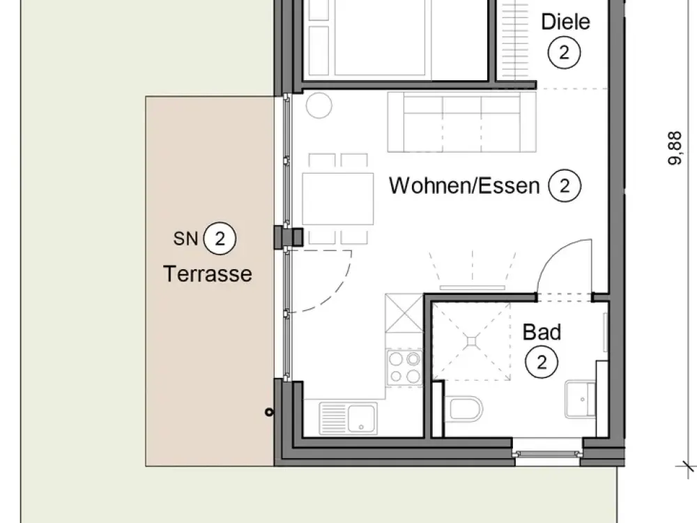 Modern 2-Room Apartment with Garden