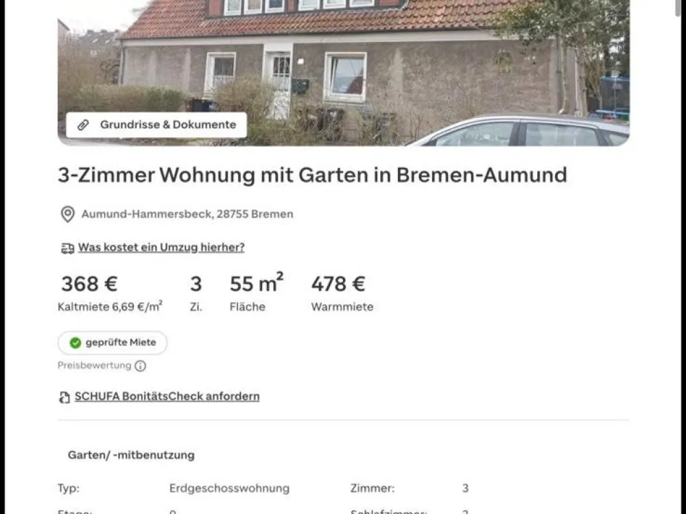 Nachmieter gesucht, 3-Zimmer-Wohnung mit Garten in Bremen-Aumund