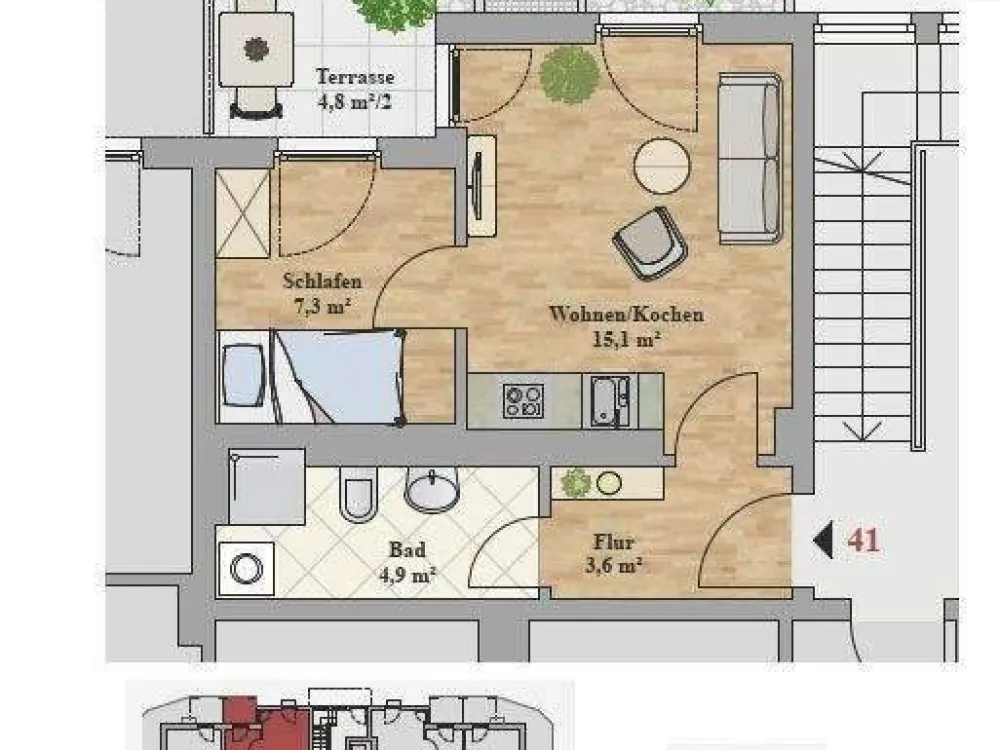 *Erstbezug in Leubnitz-Neuostra - gemütliche 1,5 -Raumwohnung mit Terrasse und kleinem Garten *