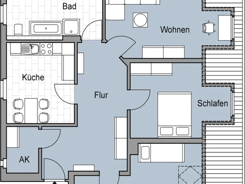 3 Raum Wohnung im Dachgeschoss mit Einbauküche in Sanierung