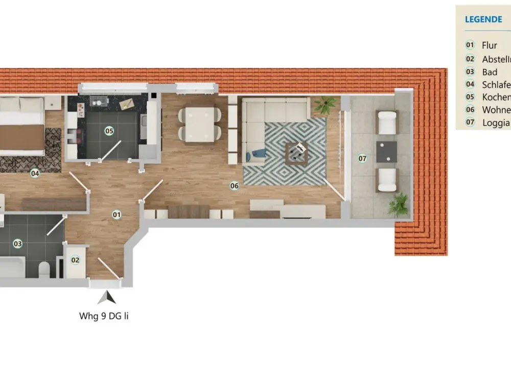 Modern 2-Room Attic Apartment with Balcony