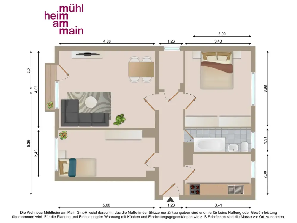 3 Zimmer Wohnung mit Balkon