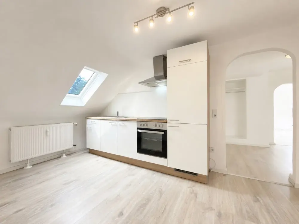 Above the Roofs of Blumenplatz, Modernized 2-Room Apartment with Built-in Kitchen