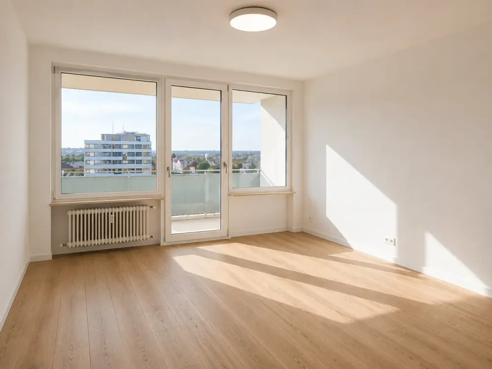 Helle, vollständig renovierte 2-Zimmer-Wohnung mit Südbalkon & tollem Blick, Erstbezug n. Sanierung