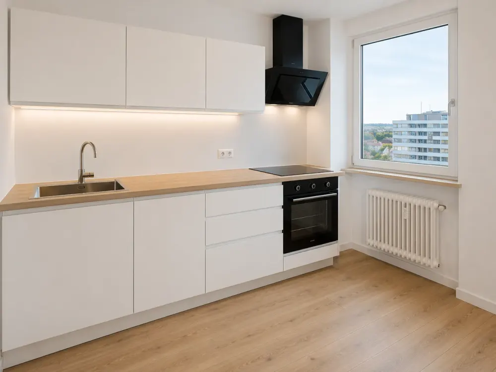 Helle, vollständig renovierte 2-Zimmer-Wohnung mit Südbalkon & tollem Blick, Erstbezug n. Sanierung