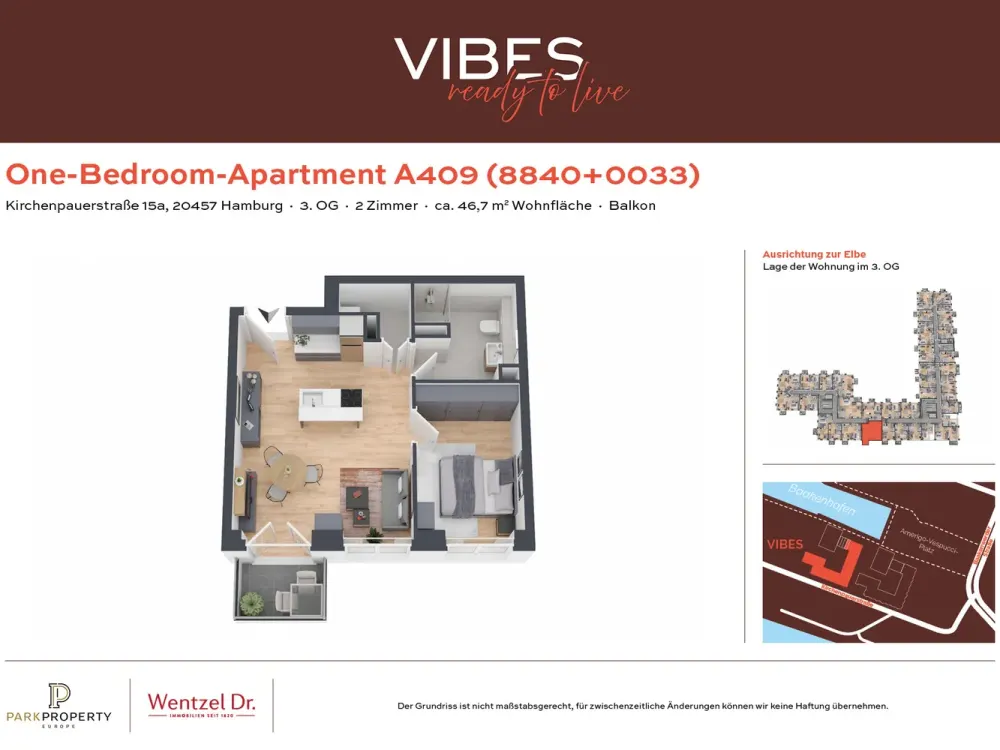 Stilvoll möbliertes One-Bedroom-Apartment mit Blick auf die Elbe - Wentzel Dr.